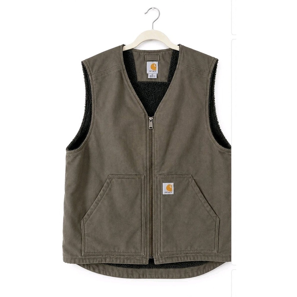 Carhartt 104394 Men's XL Washed Duck Sherpa Lined Vest Driftwood Workwear